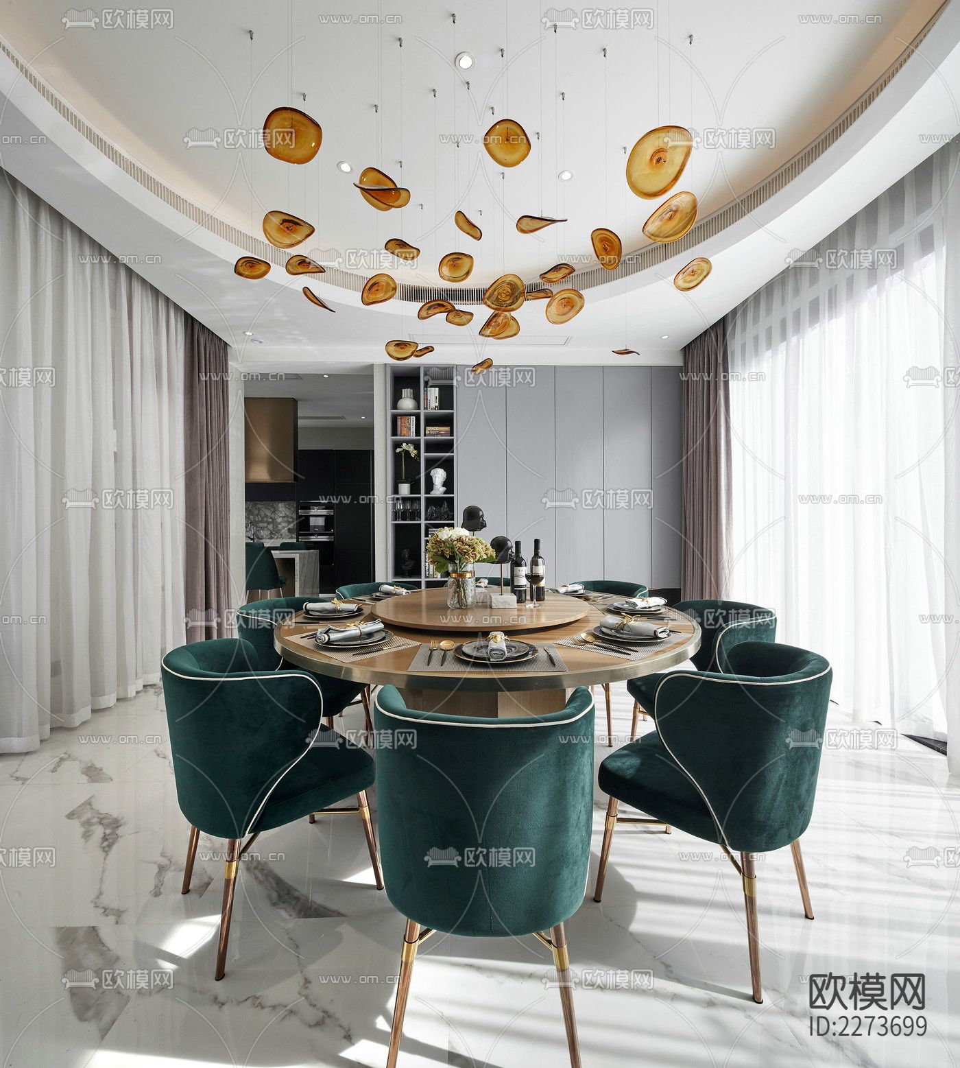 800㎡复式别墅CAD施工图下载（渲染图6）