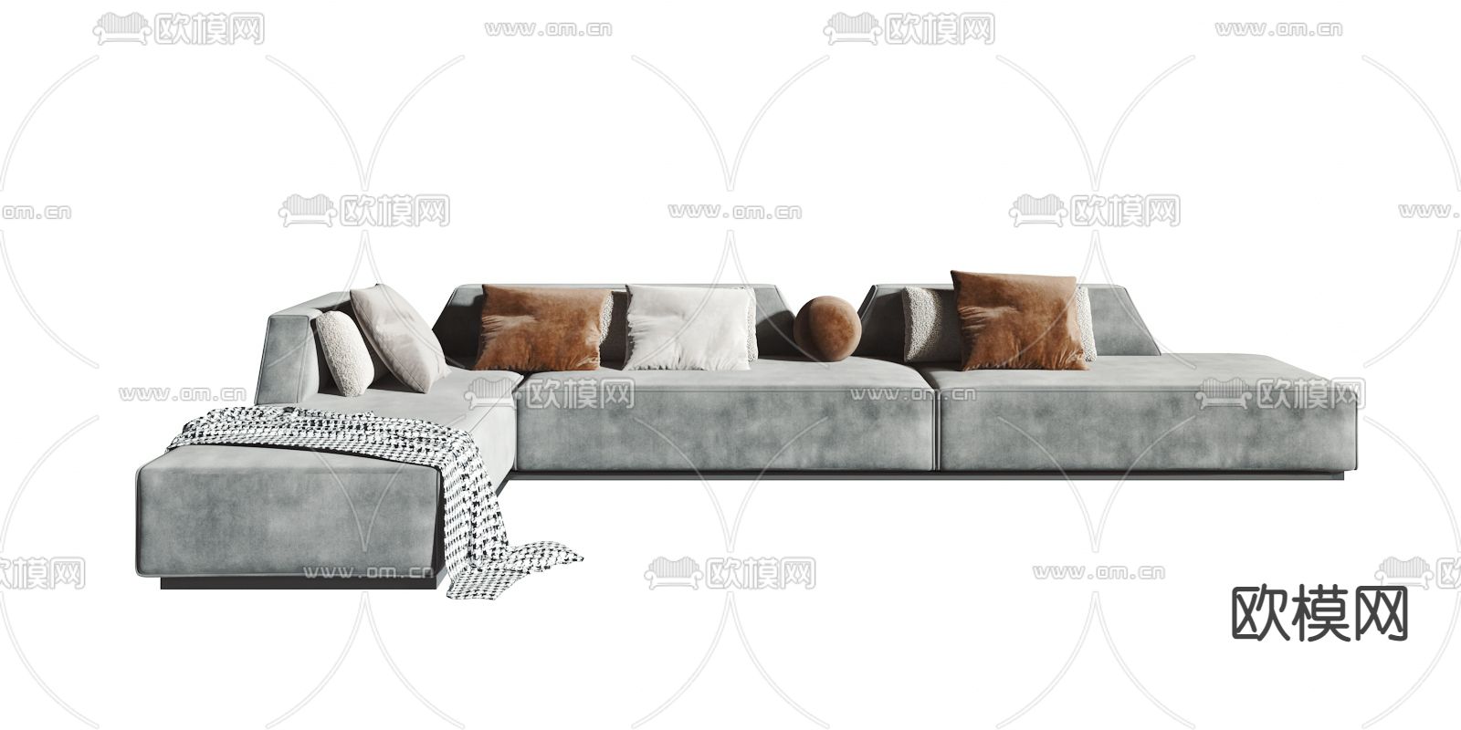 现代灰蓝色转角沙发3d模型下载（渲染图1）