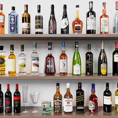  现代酒瓶酒杯su模型 