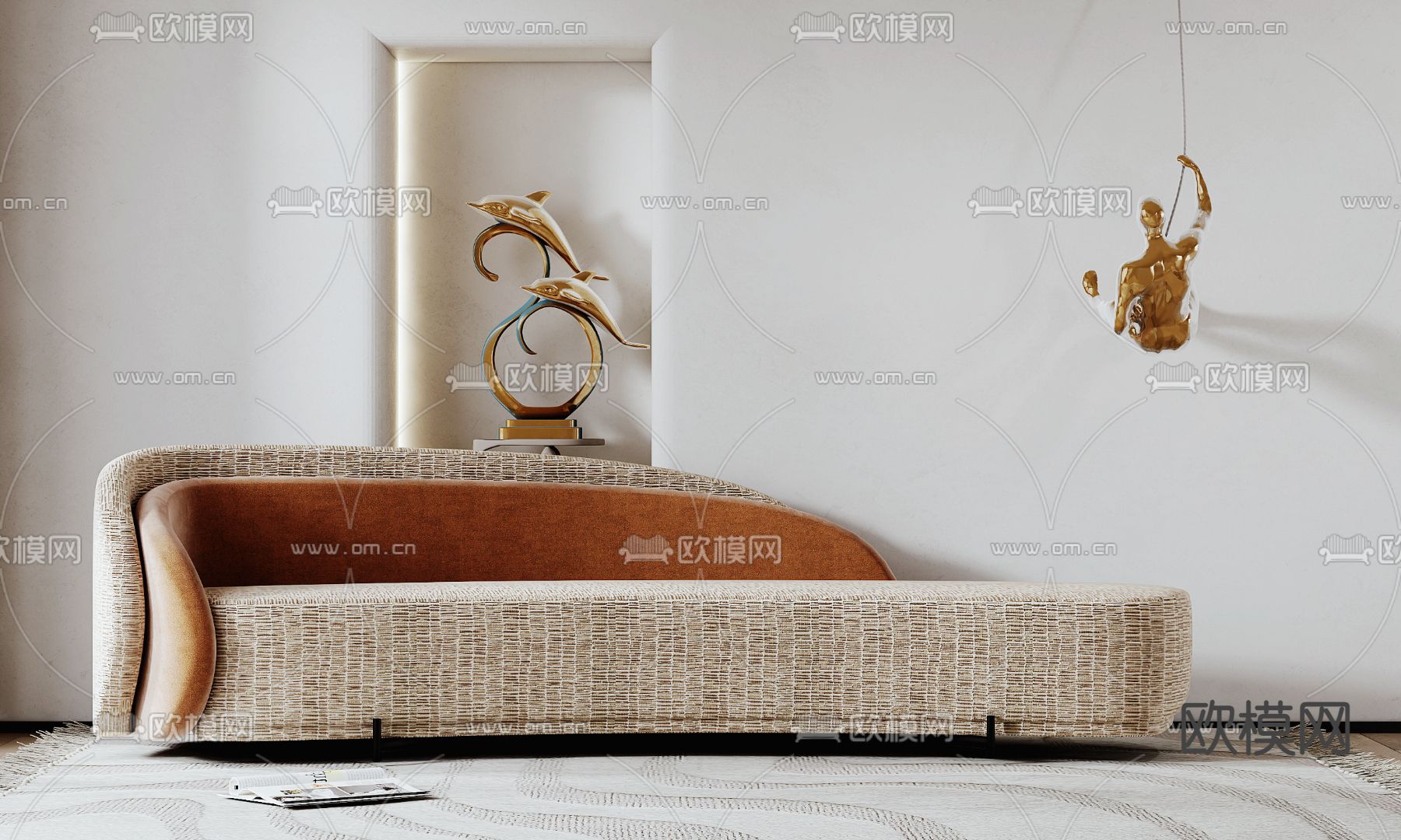 现代弧形多人沙发3d模型下载（渲染图2）