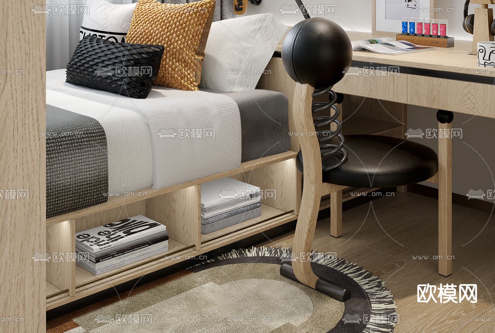 柘壹设计 现代榻榻米儿童房3d模型下载（渲染图3）