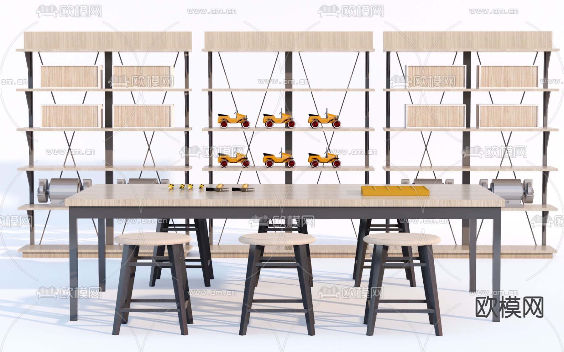 现代木工操作台手工台su模型下载（渲染图1）