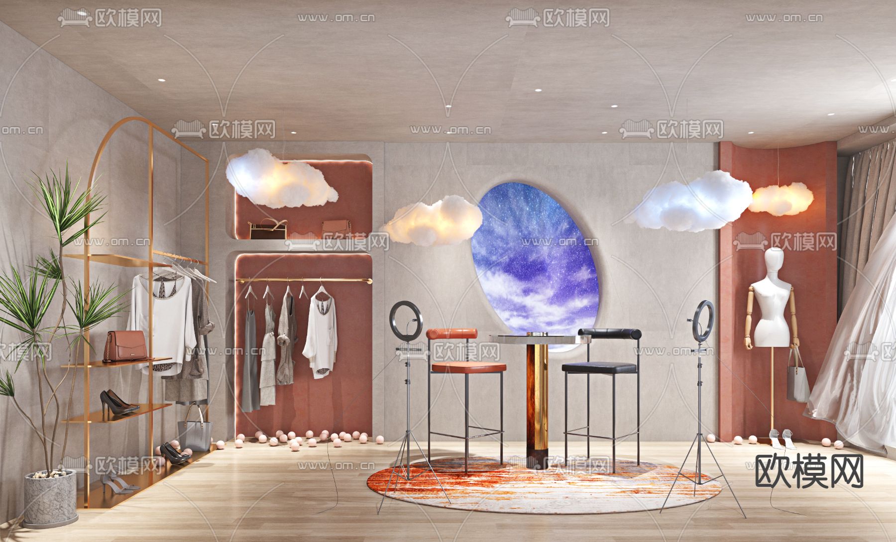 现代服装店直播间3d模型下载