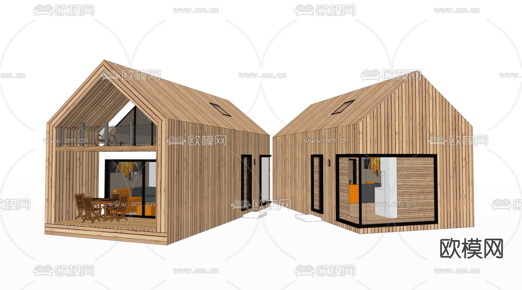 现代木屋建筑外观su模型下载（渲染图2）