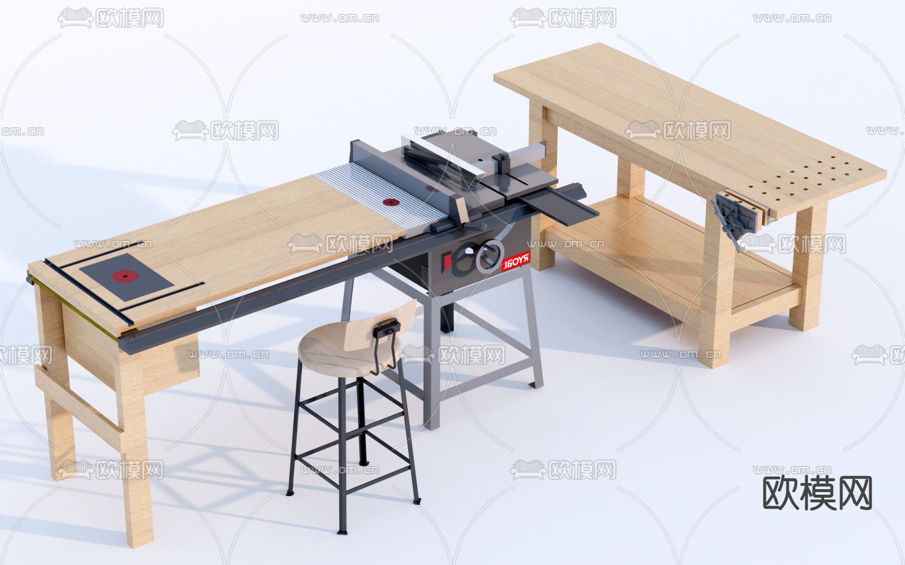 现代木工操作台su模型下载（渲染图1）