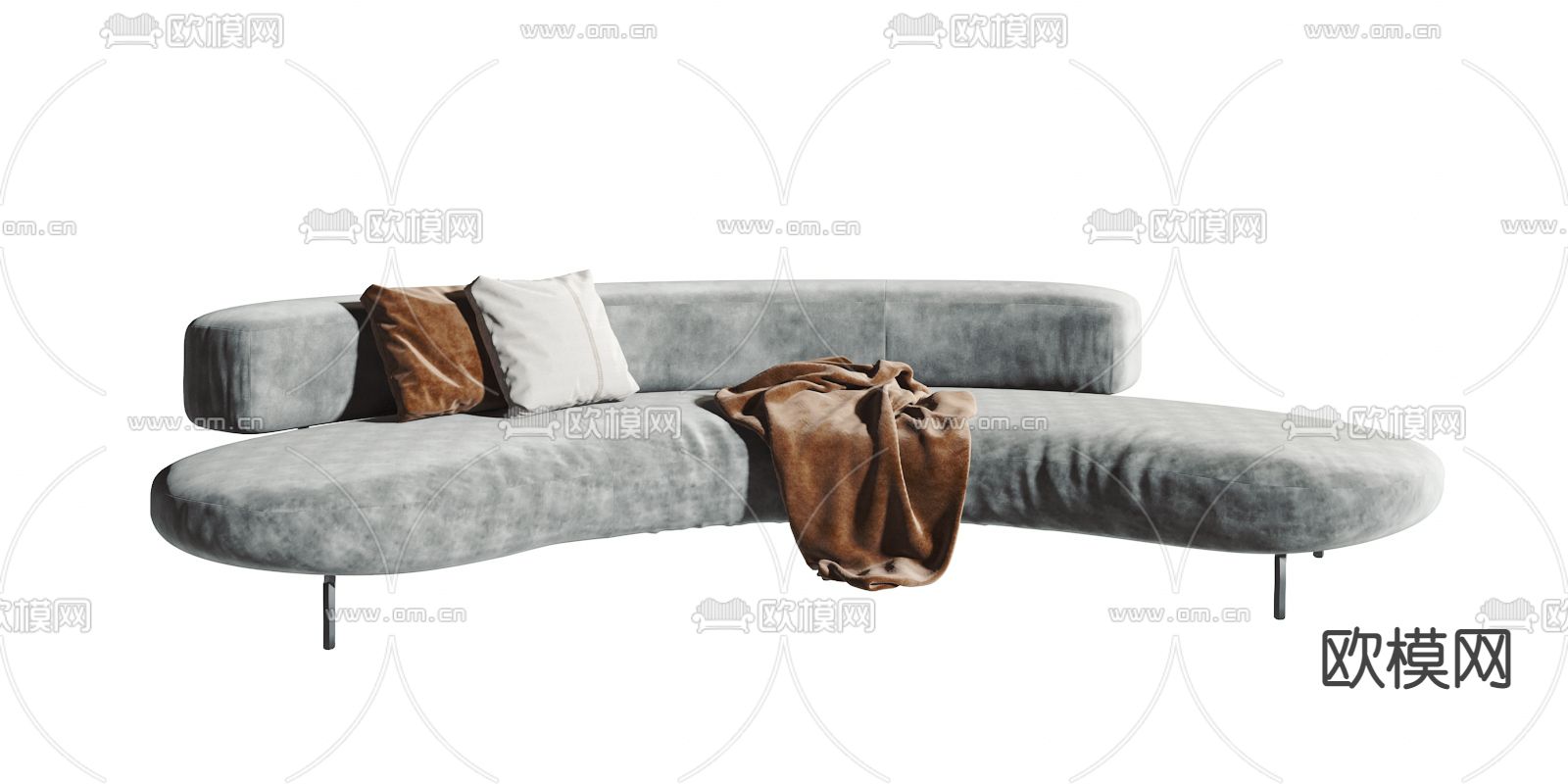 现代布艺弧形沙发3d模型下载（渲染图3）