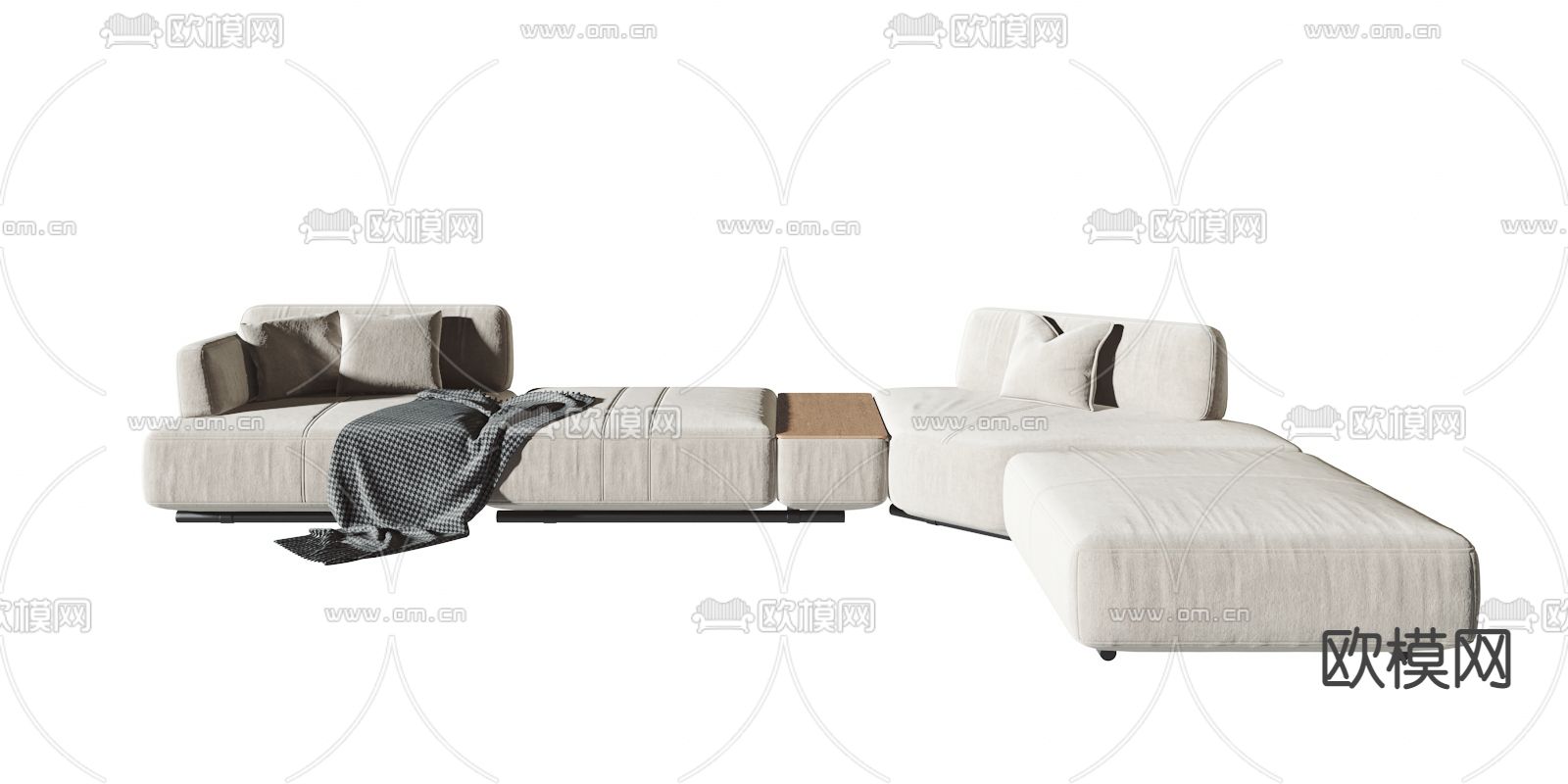 现代灰蓝色转角沙发3d模型下载（渲染图2）