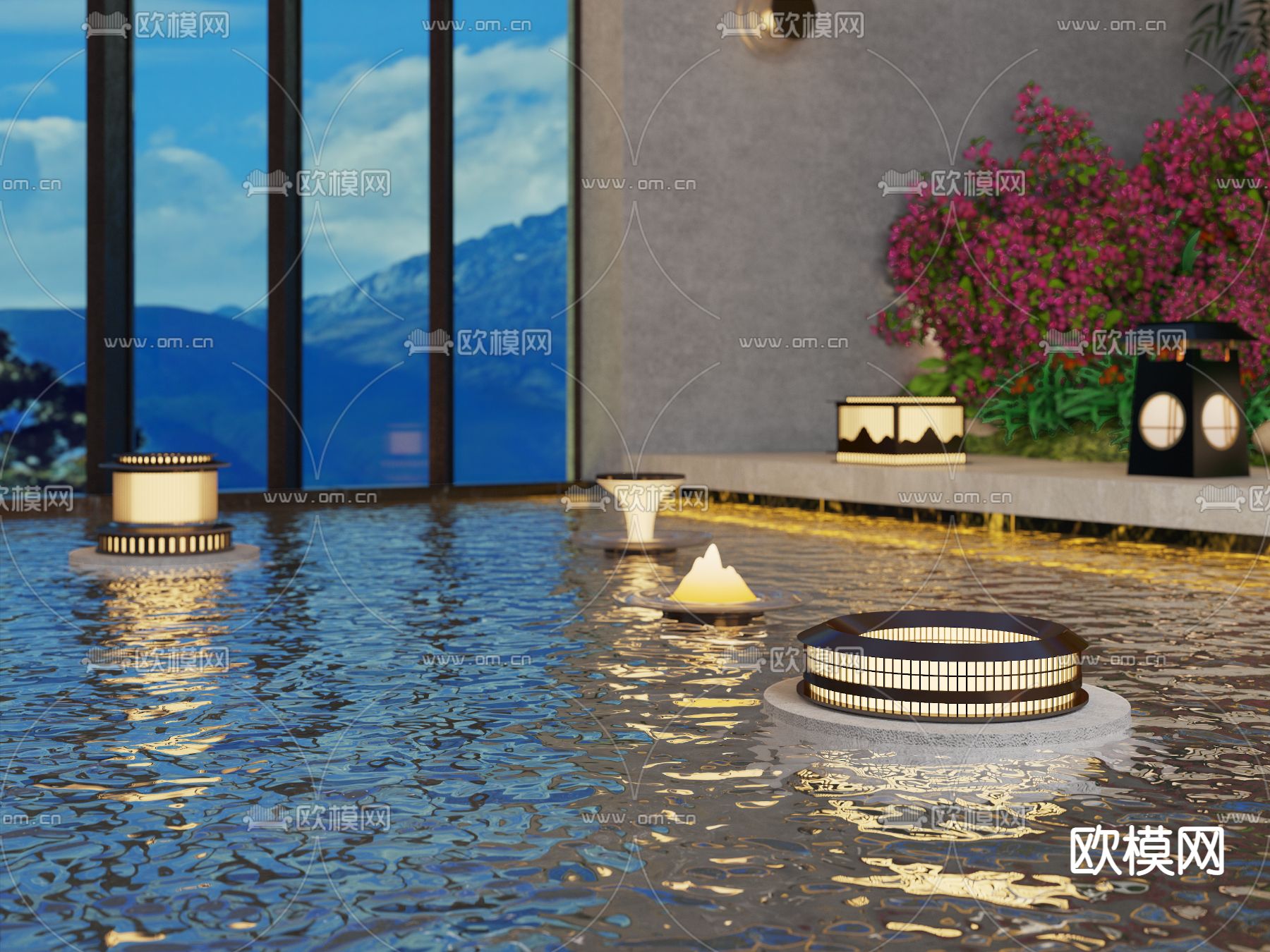 新中式庭院灯水池灯3d模型下载（渲染图3）