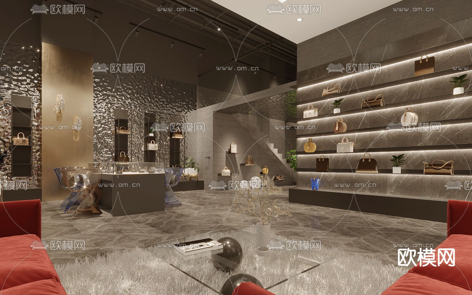 现代皮具皮包奢侈品专卖店3d模型下载（渲染图3）