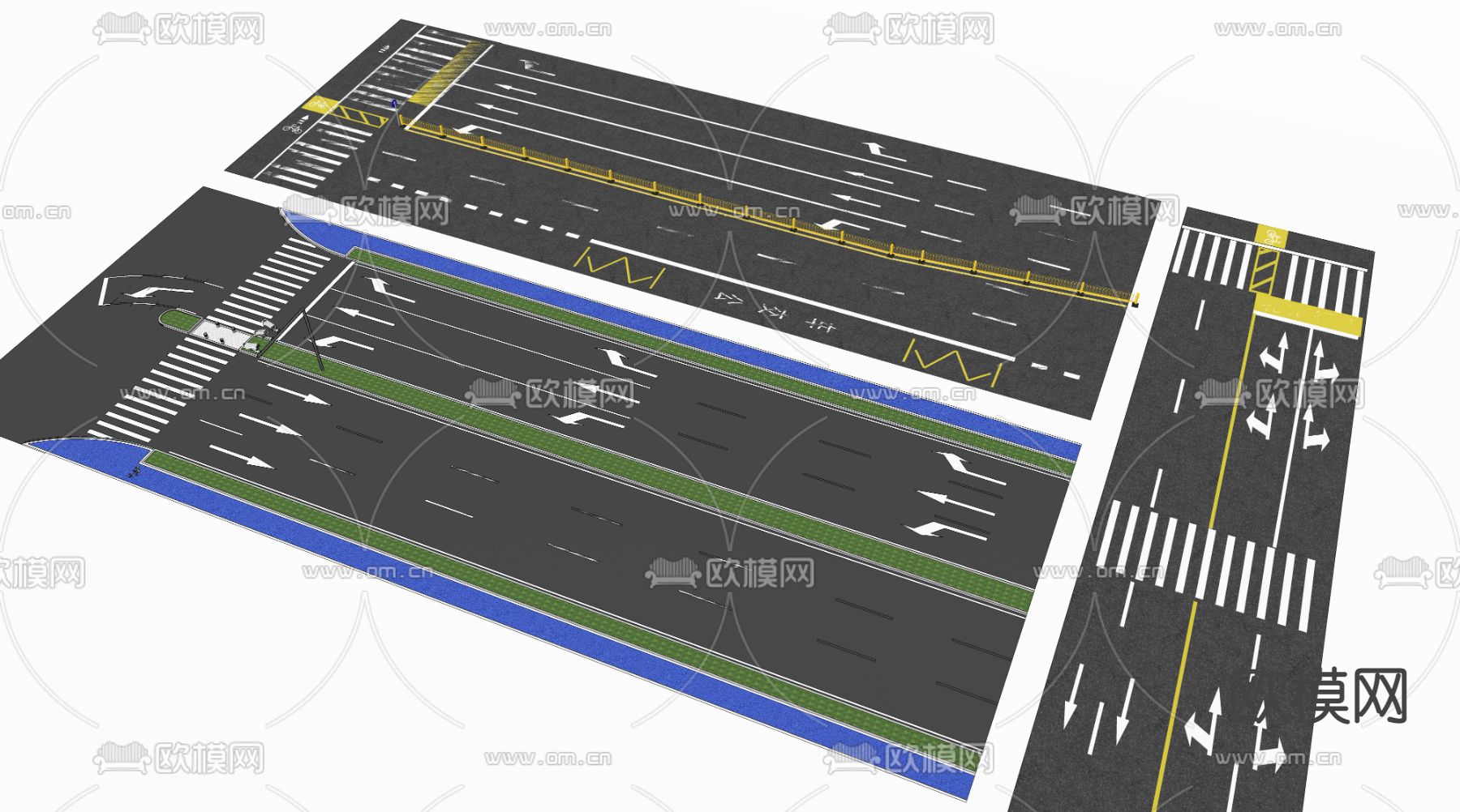 现代市政道路道路标线线su模型下载（渲染图2）