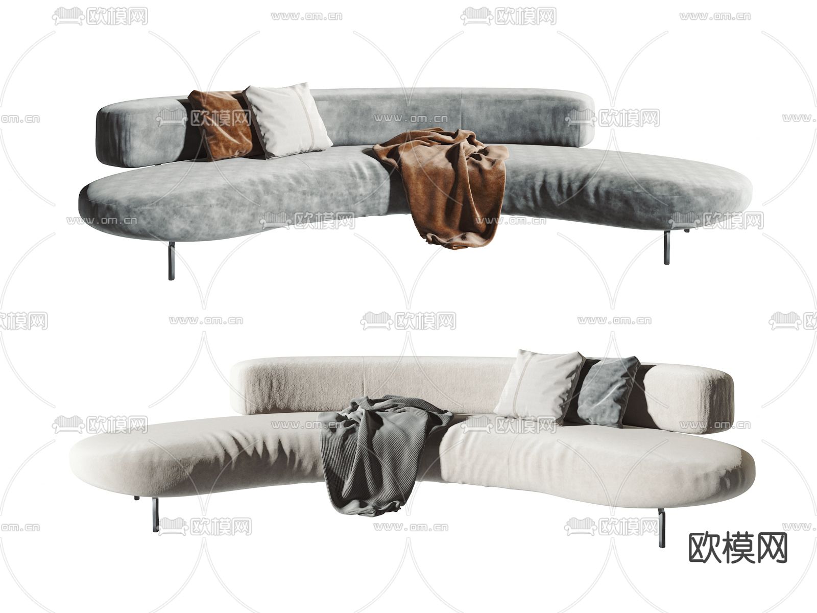 现代布艺弧形沙发3d模型下载（渲染图1）