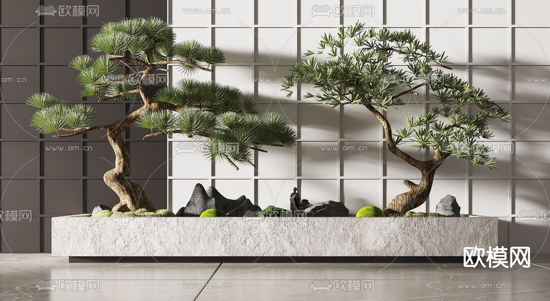 新中式松树假山小品3d模型下载