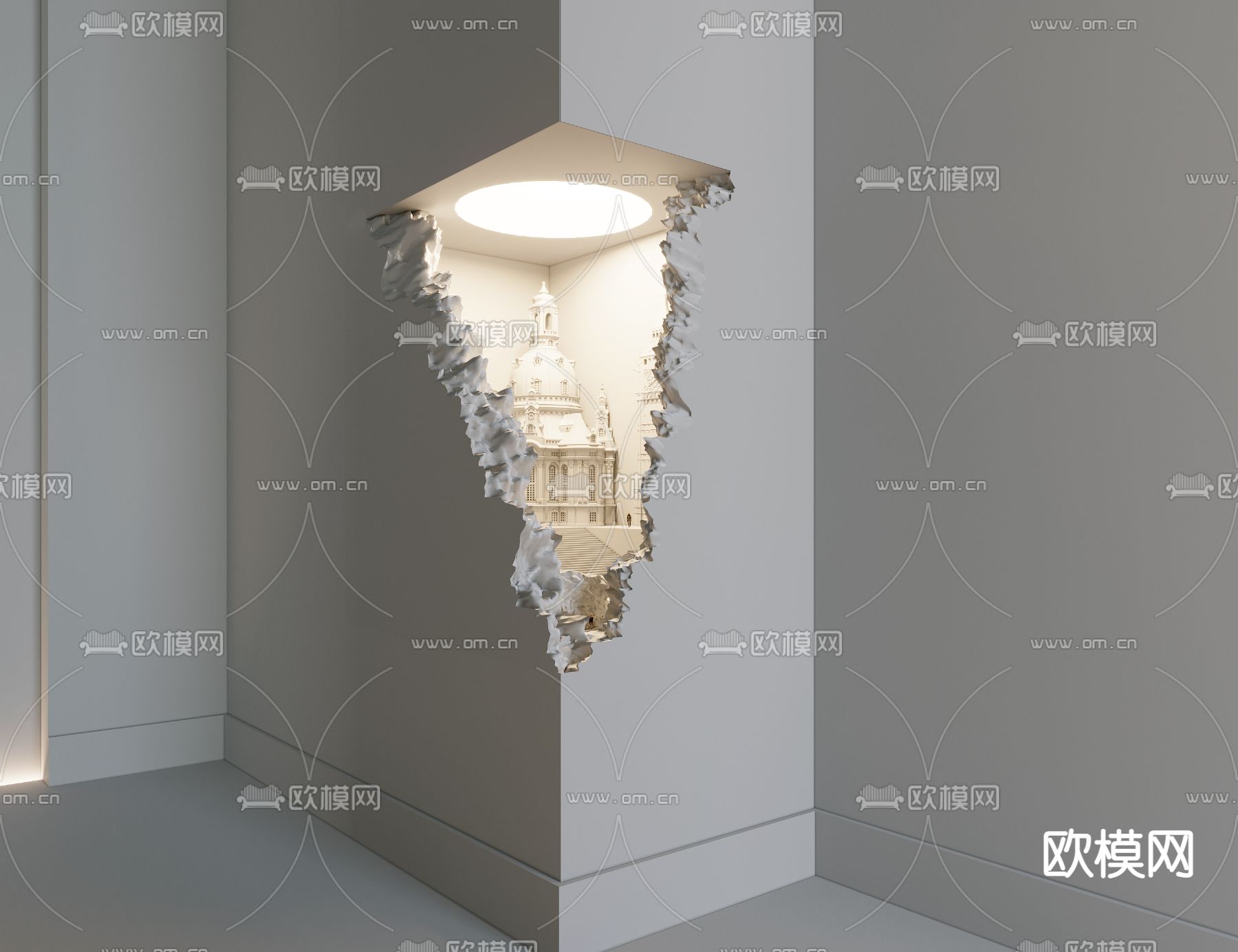 欧式嵌入式墙角石膏壁灯3d模型下载（渲染图1）