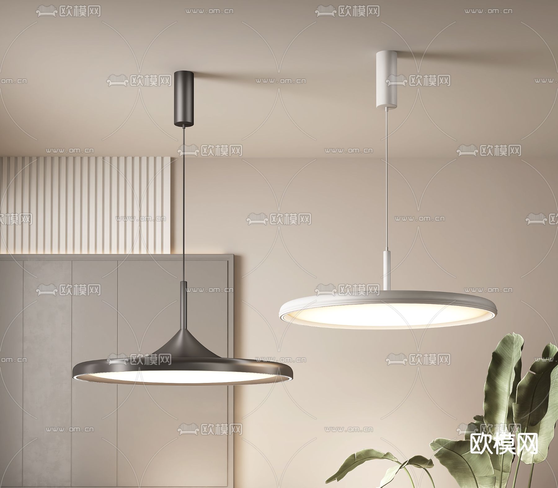 现代黑白圆盘吊灯3d模型下载_ID12105685_3dmax免费模型-欧模网
