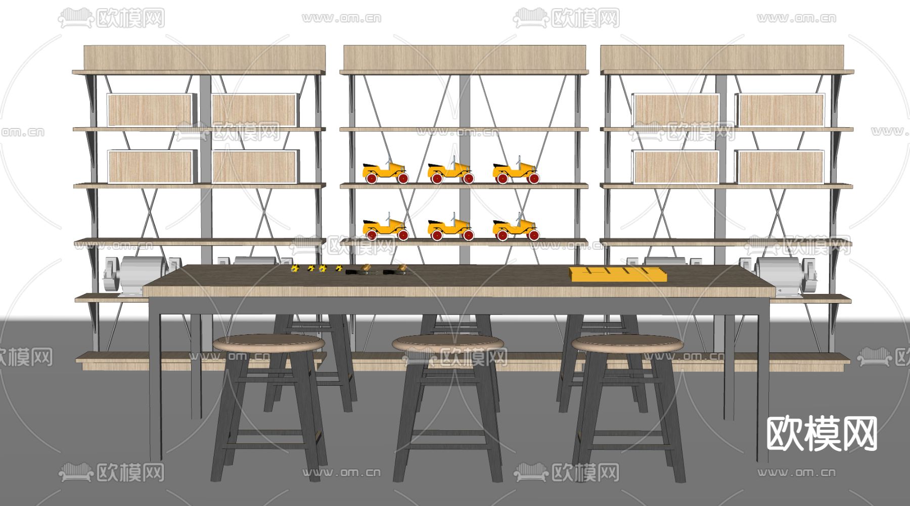 现代木工操作台手工台su模型下载（渲染图2）