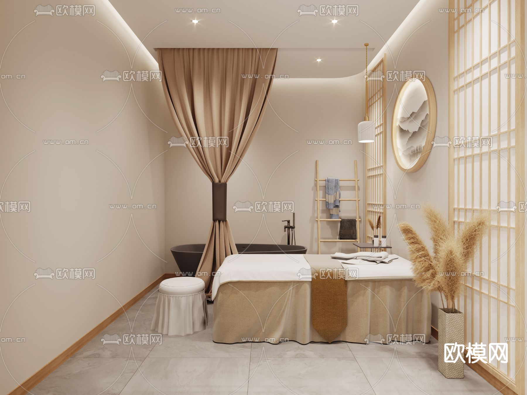 奶油风美容院3d模型下载（渲染图3）