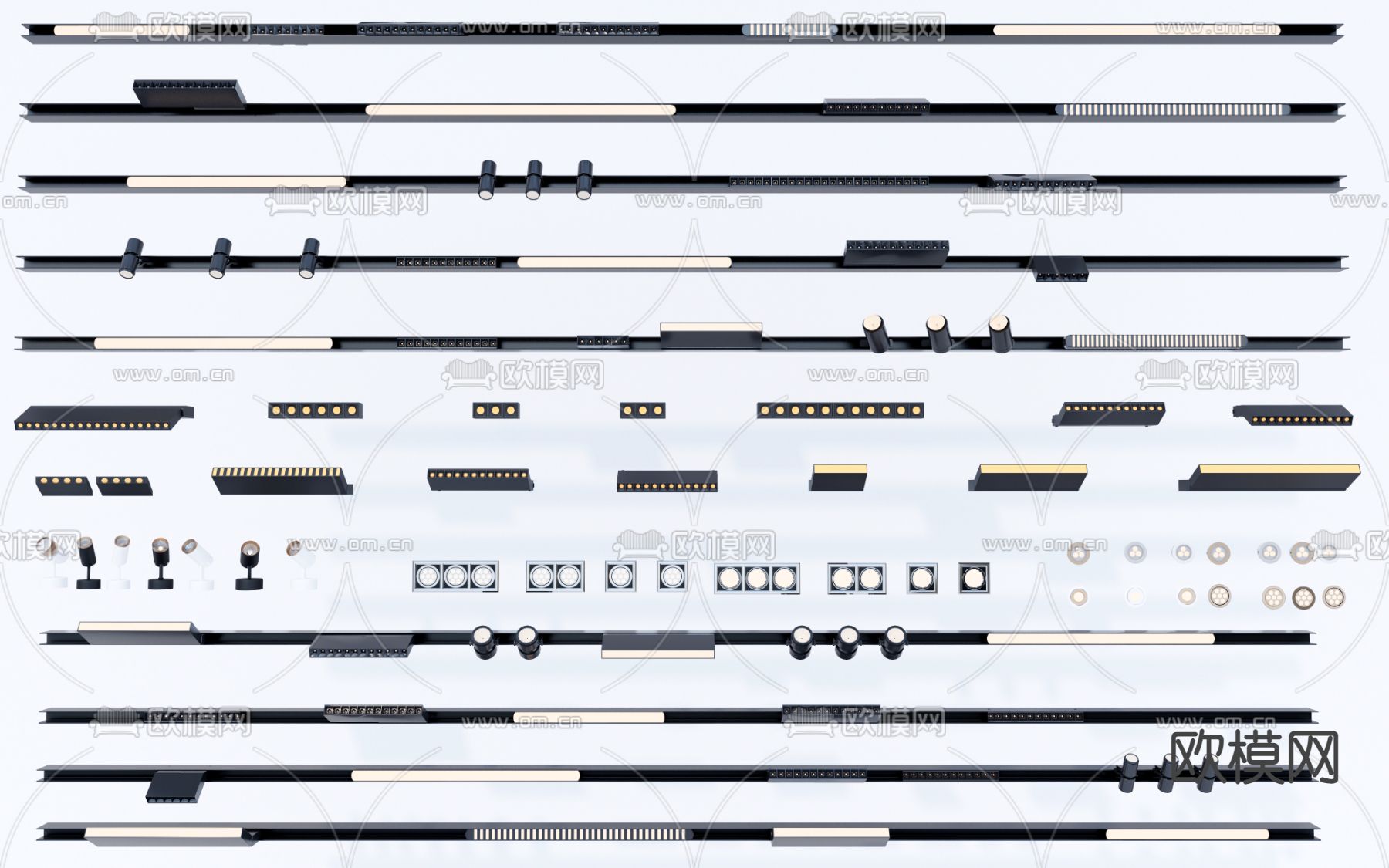 现代磁吸射灯轨道灯su模型下载（渲染图1）