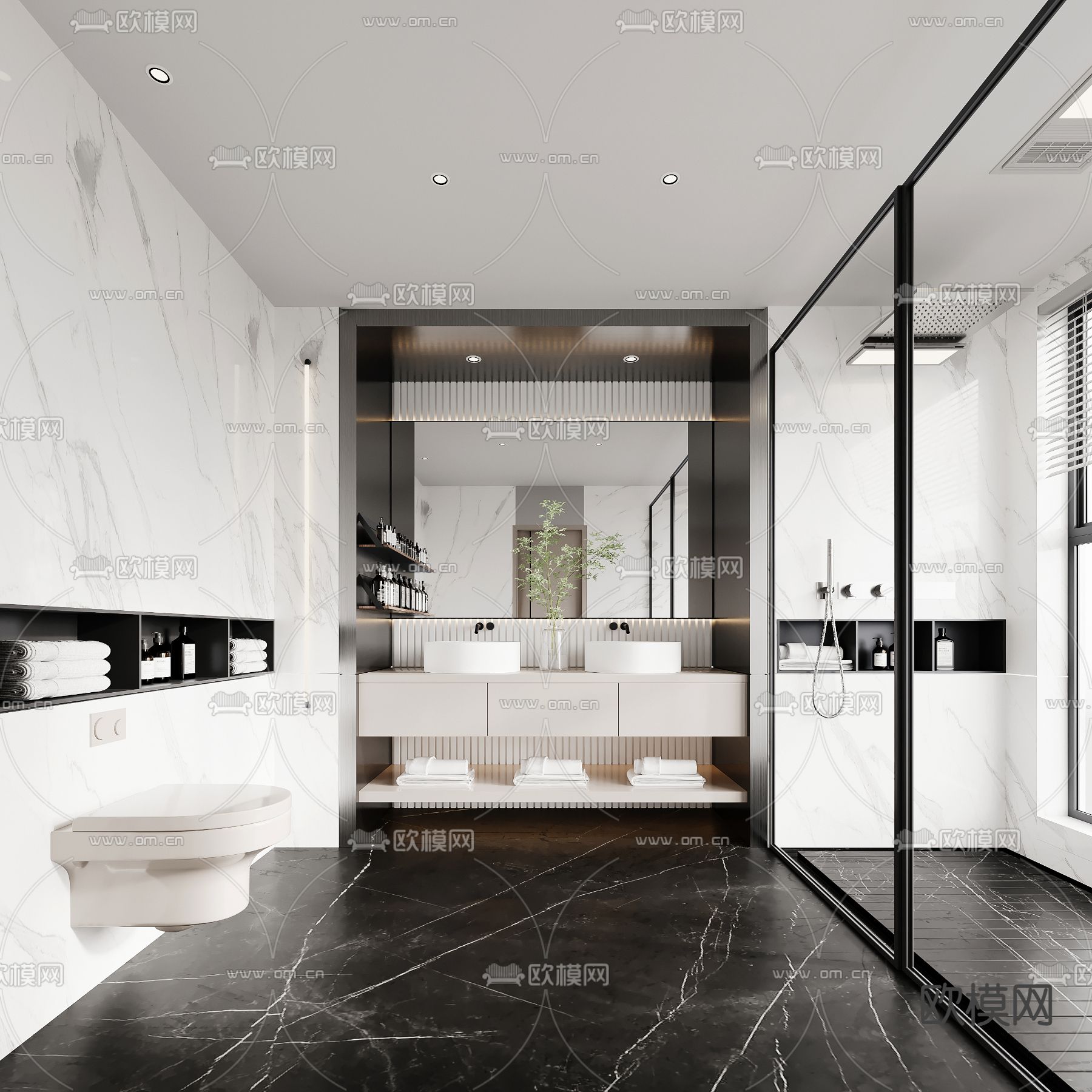 现代高级灰卫生间浴室3d模型下载