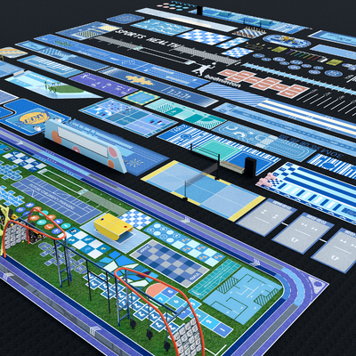  现代户外健身跑道标识标志su模型 