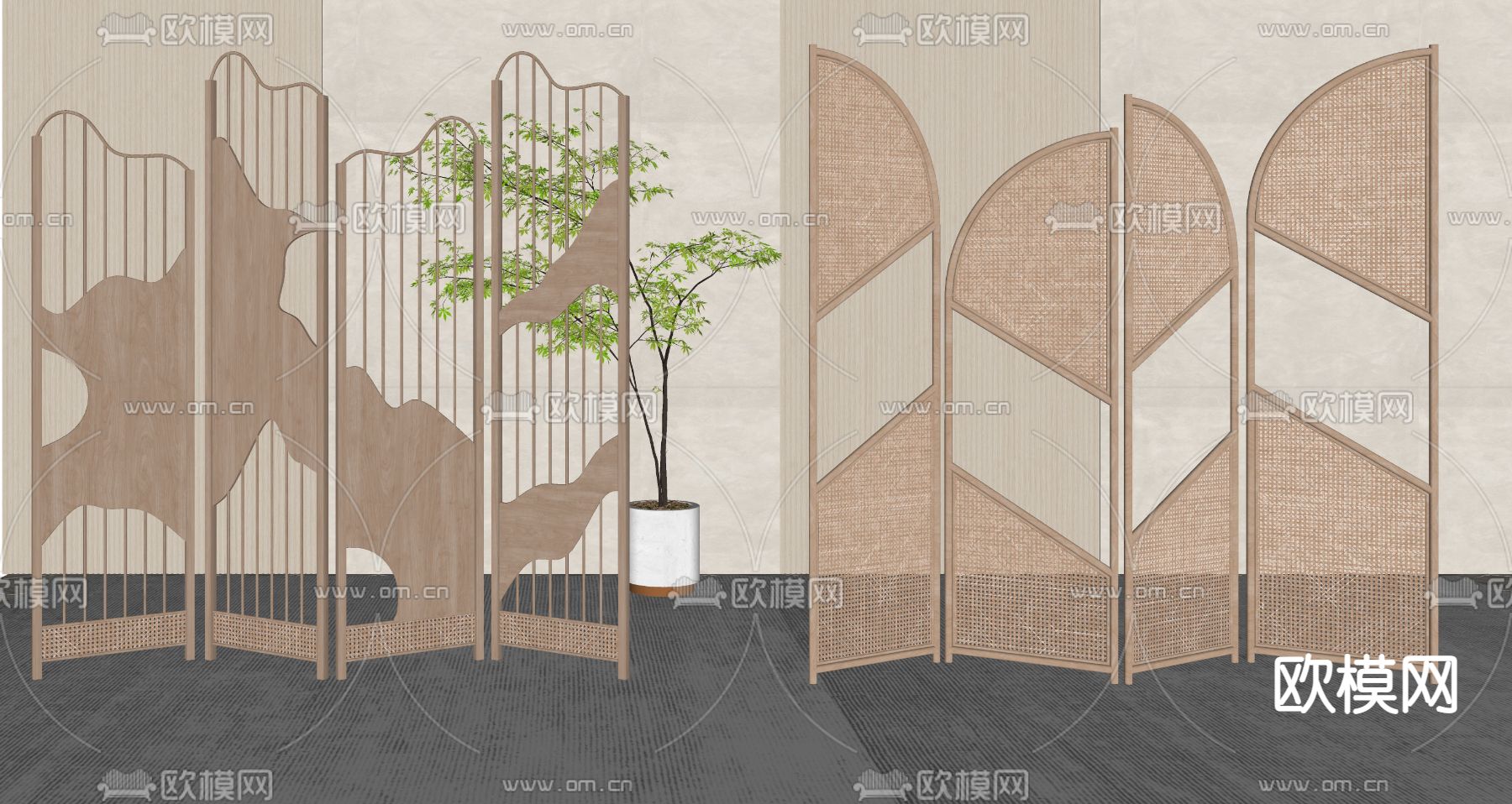 侘寂隔断屏风su模型