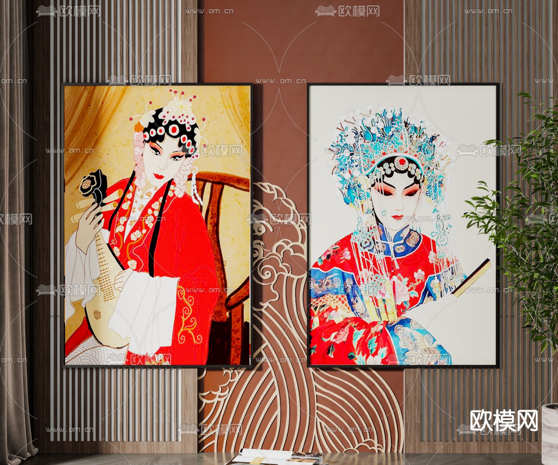 新中式国潮京剧人物装饰画3d模型下载_ID12107729_3dmax免费模型-欧模网