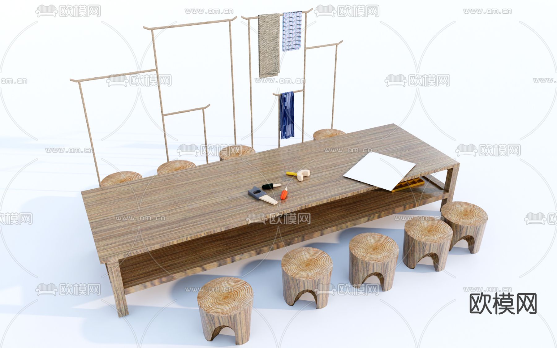 现代手工桌椅su模型下载（渲染图1）
