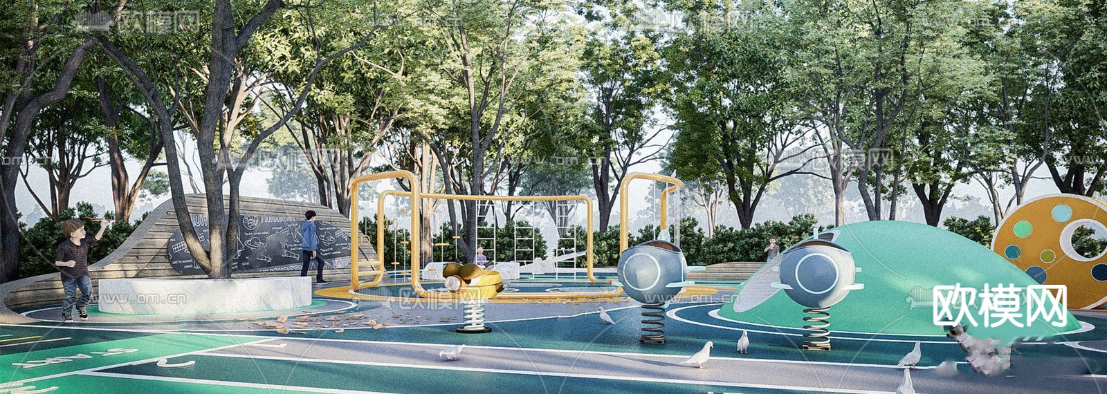 现代儿童游乐区su模型下载（渲染图2）