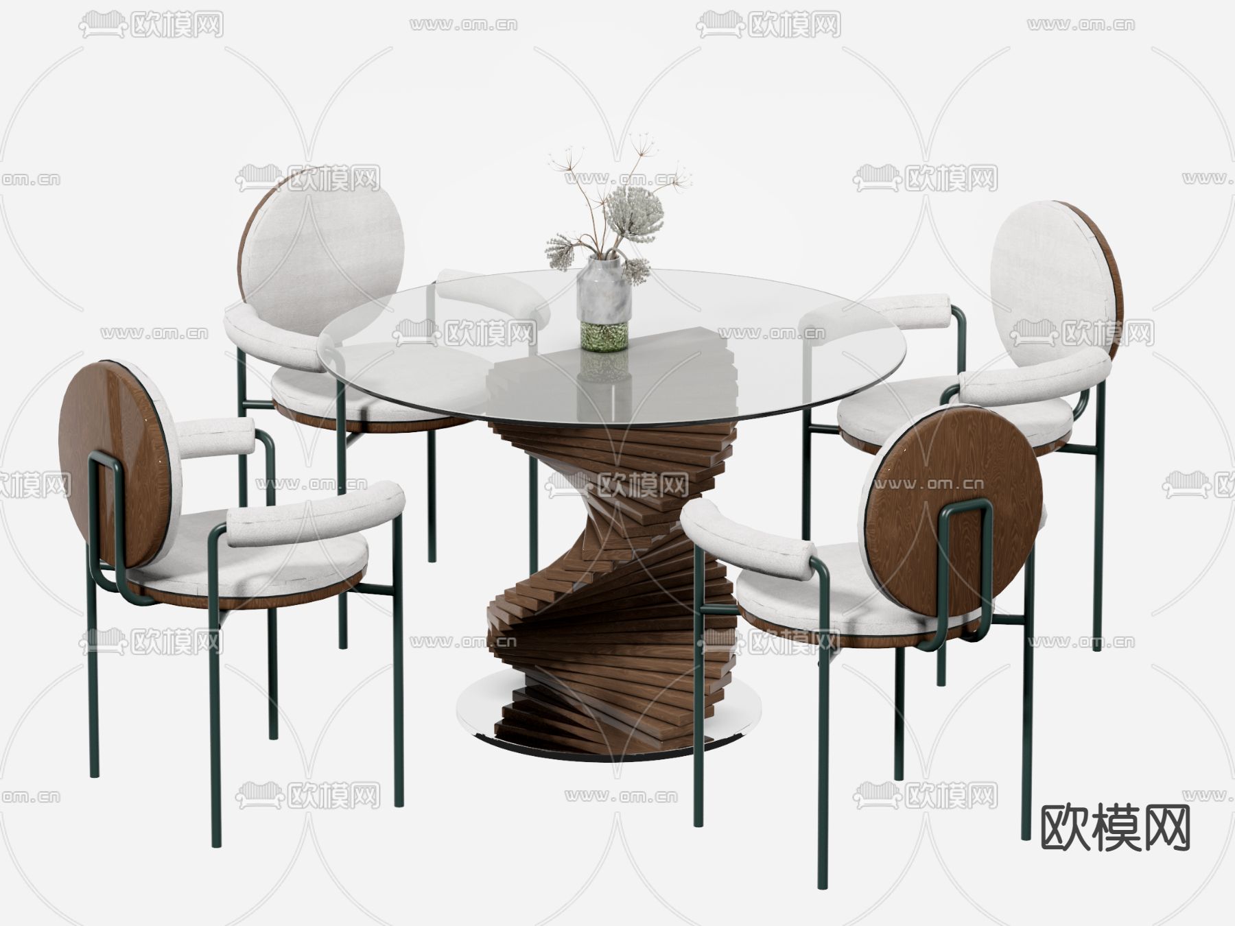现代玻璃圆形休闲桌椅3d模型下载