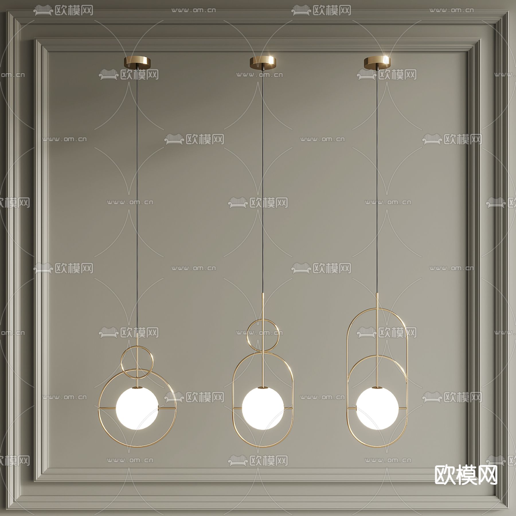现代金属吊灯su模型下载（渲染图1）