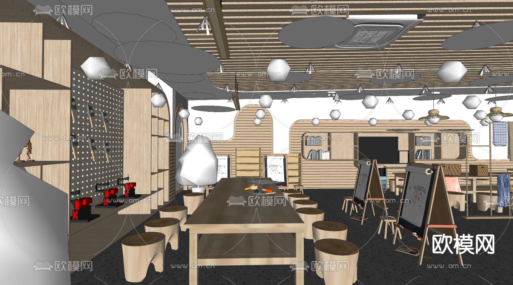 现代手工教室su模型下载（渲染图2）