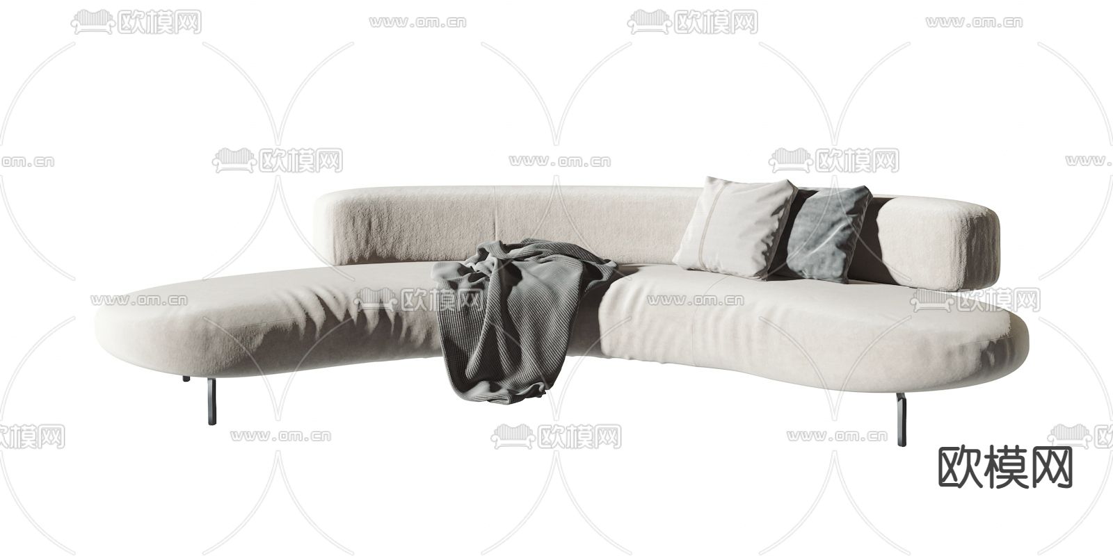 现代布艺弧形沙发3d模型下载（渲染图2）