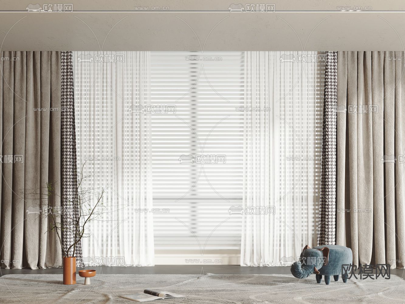 现代浅啡色窗帘3d模型下载