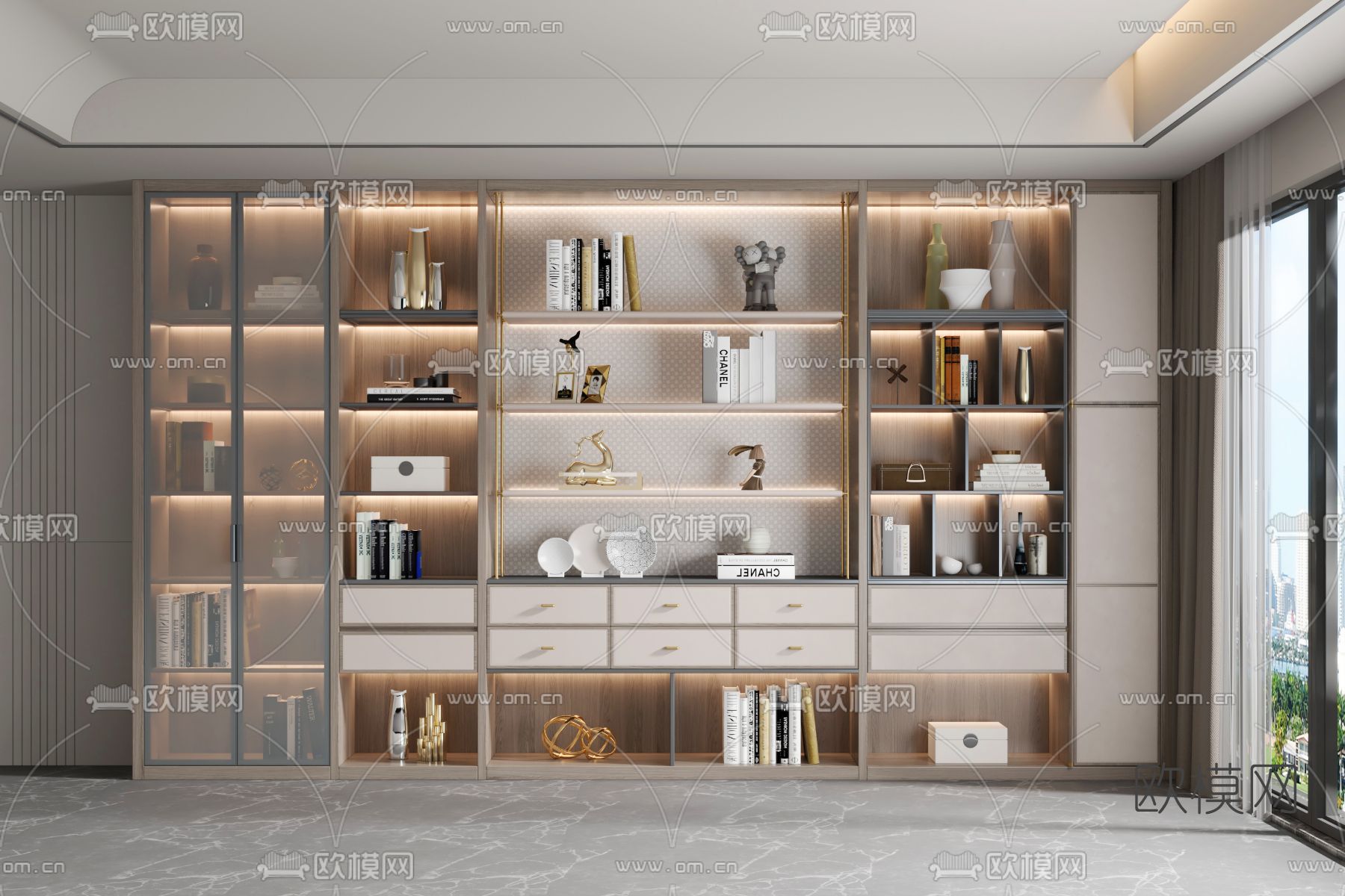 现代书柜装饰柜3d模型下载