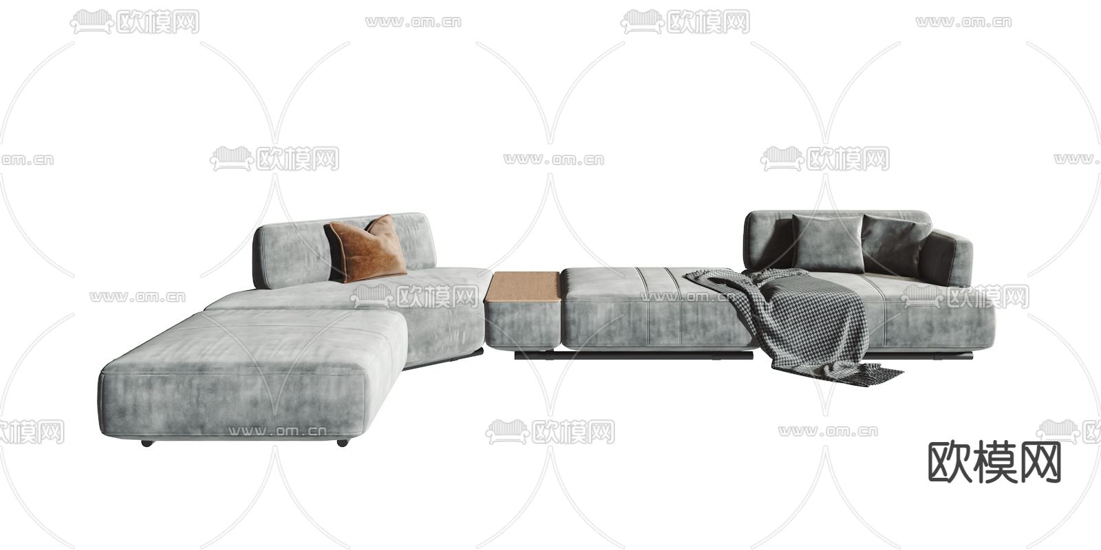 现代灰蓝色转角沙发3d模型下载（渲染图3）