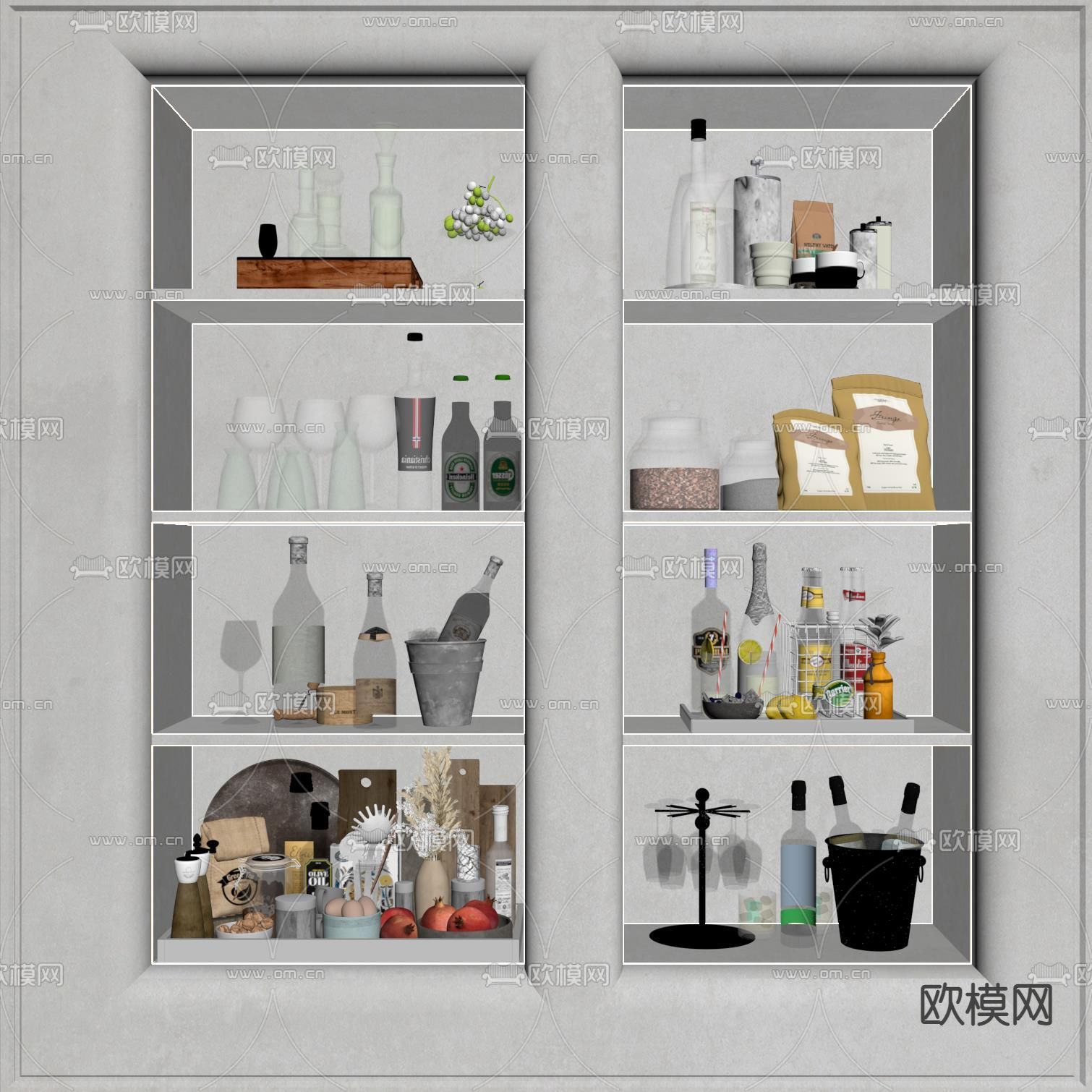 现代厨房用品酒水su模型下载（渲染图2）