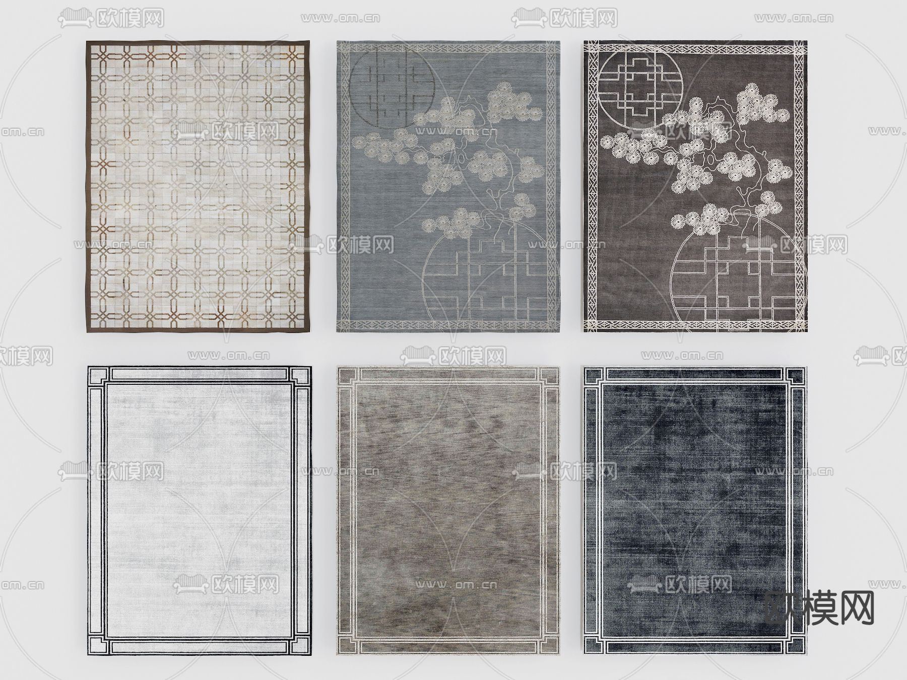 新中式花纹地毯su模型下载（渲染图1）