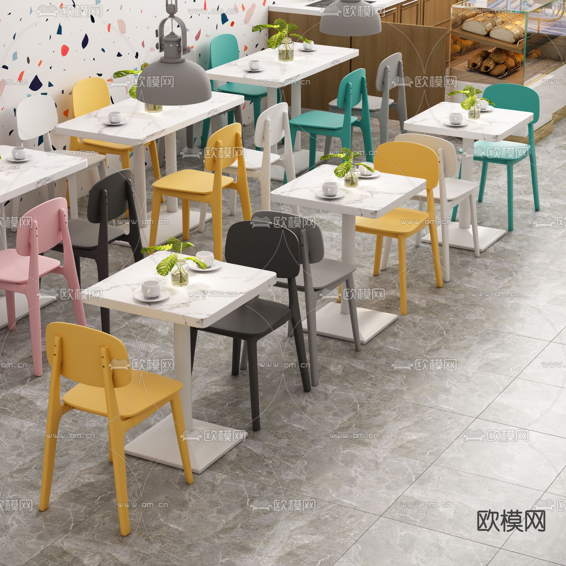 北欧奶茶店餐桌椅3d模型下载（渲染图2）