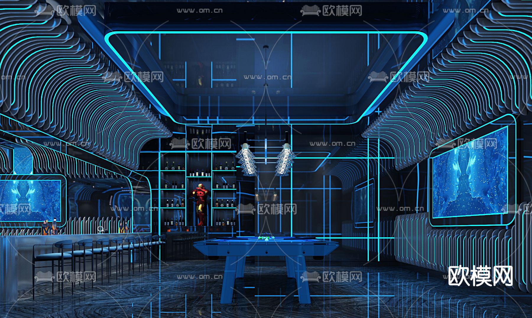 现代酒吧电音房免费3d模型下载