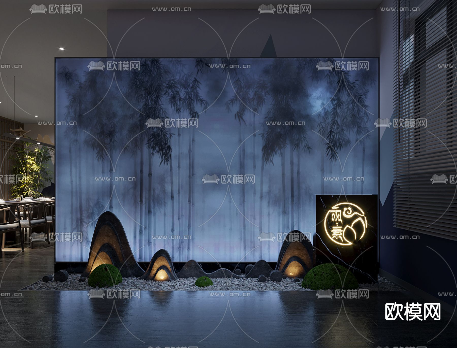 新中式茶楼3d模型下载（渲染图2）