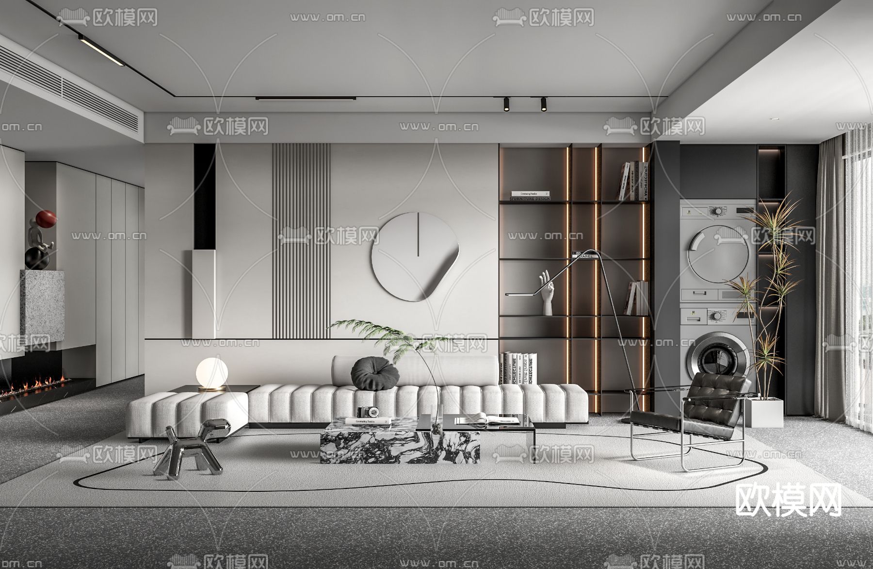 现代高级灰客厅su模型下载（渲染图1）