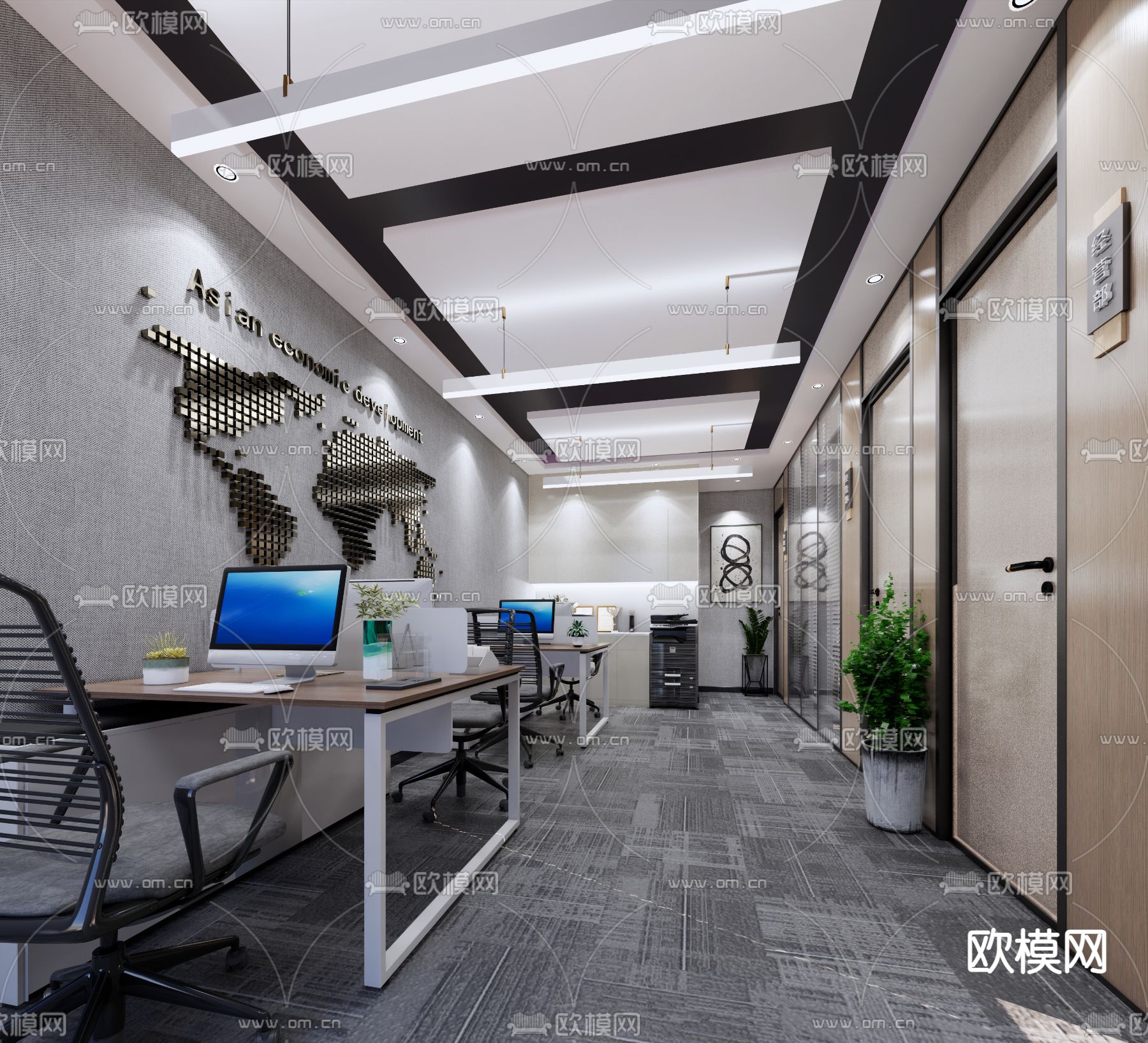 现代办公区su模型下载（渲染图1）