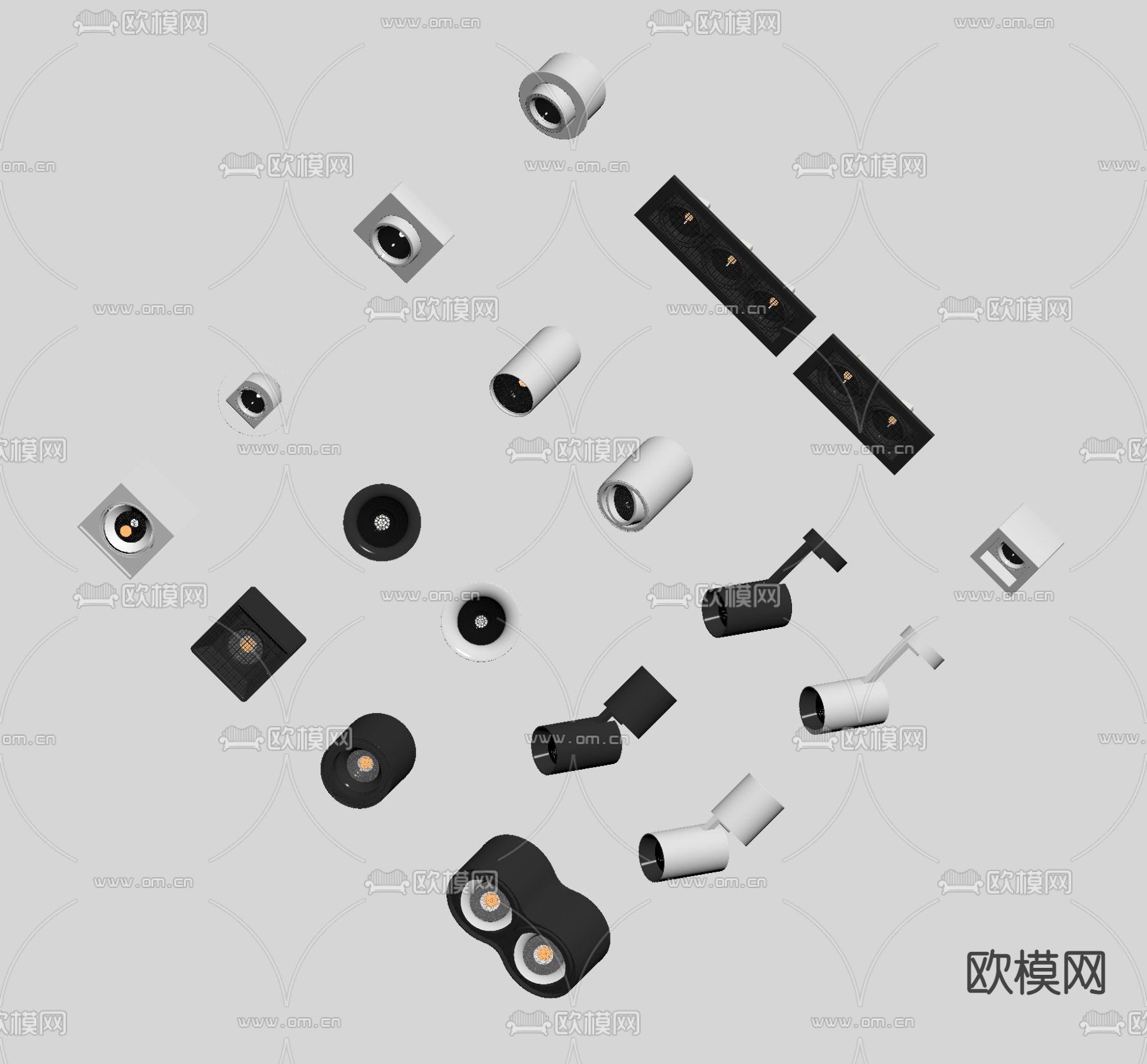 现代筒灯射灯su模型
