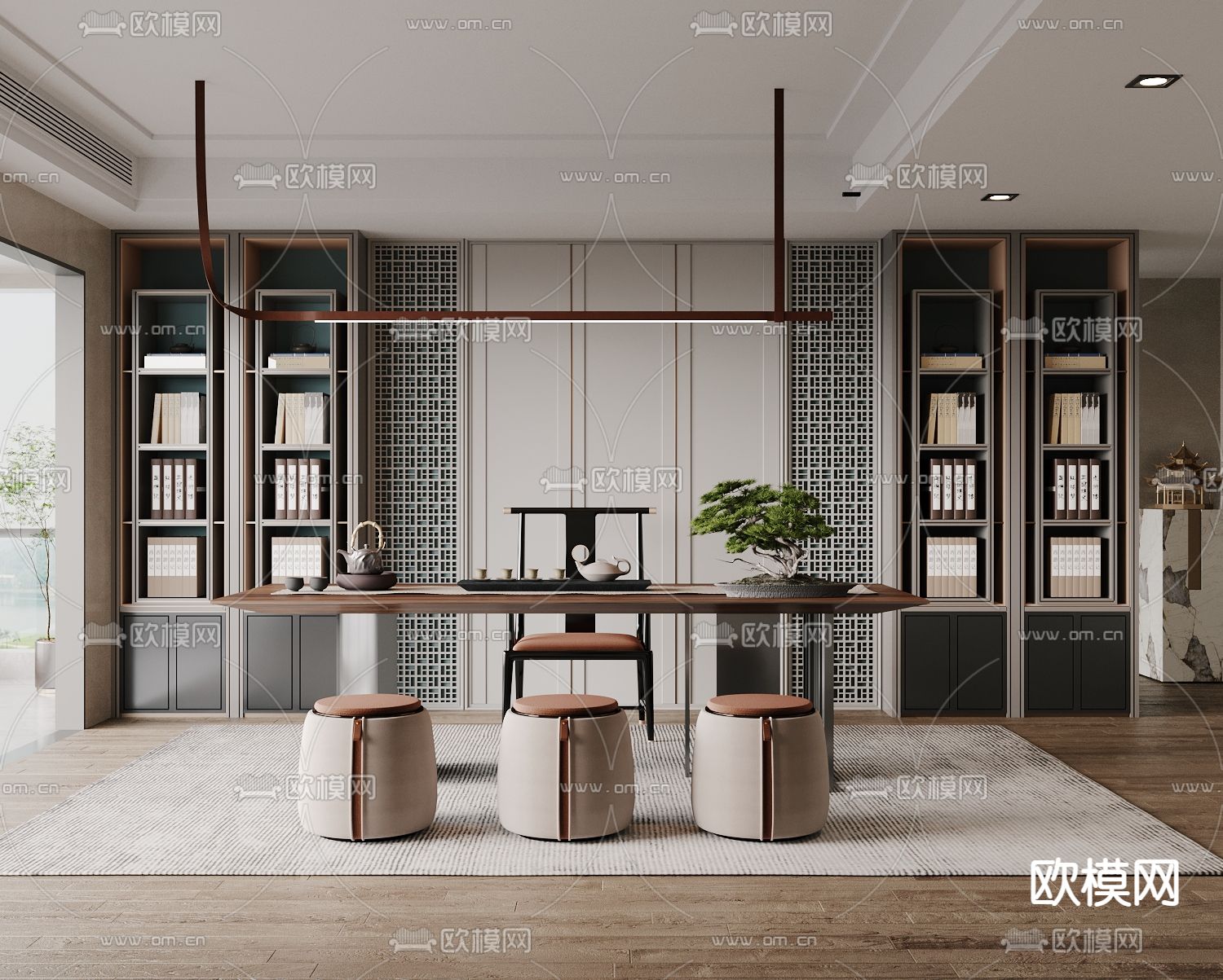 新中式茶室3d模型下载_ID12106743_3dmax免费模型-欧模网