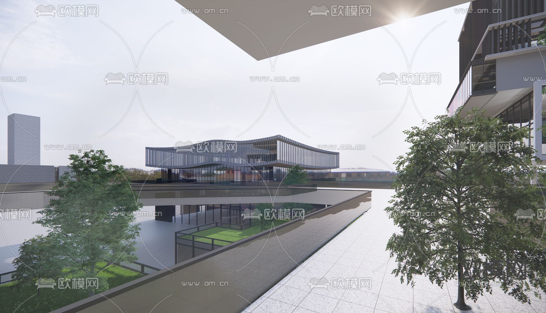 现代集团办公楼外观su模型下载（渲染图3）