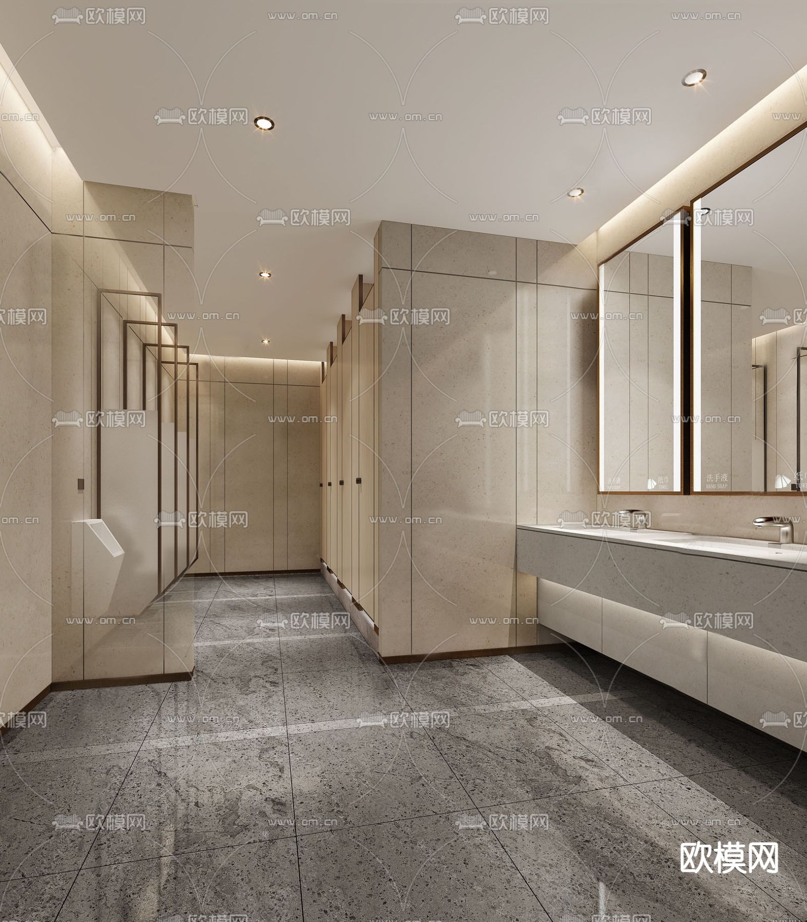现代公共卫生间su模型下载（渲染图1）
