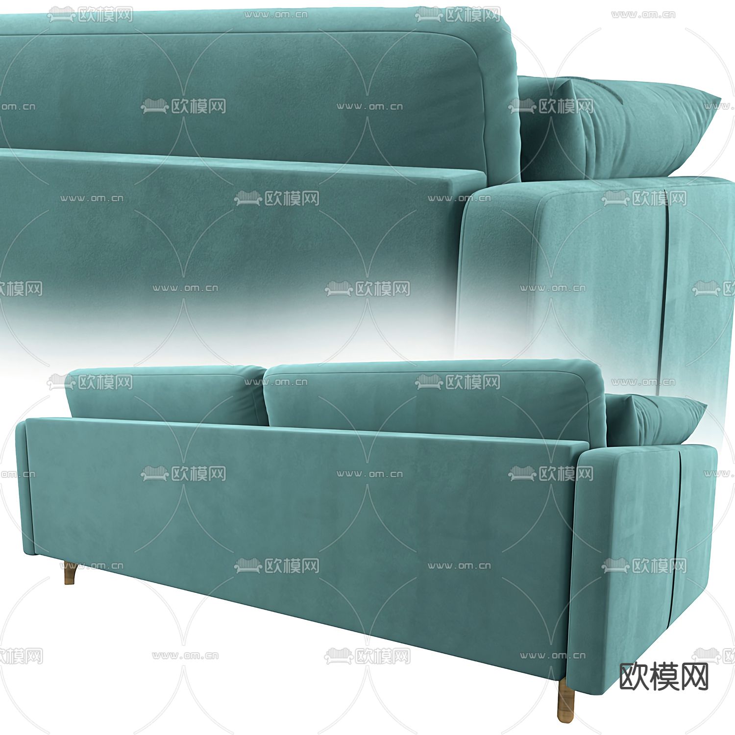 现代绿色双人沙发3d模型下载（渲染图3）