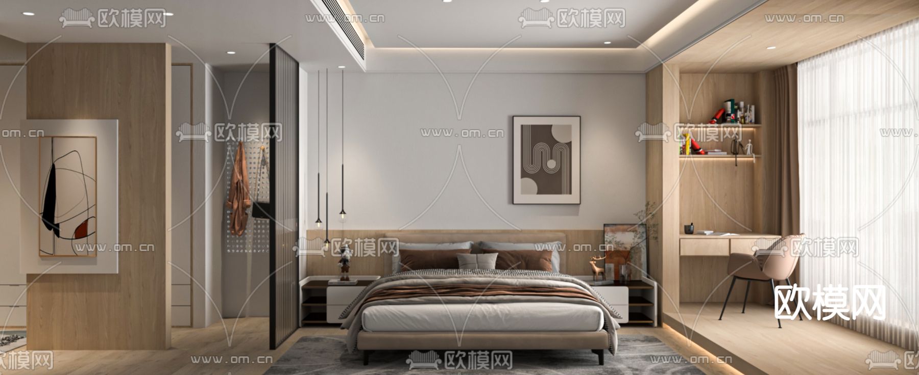 现代卧室主人房免费3d模型下载