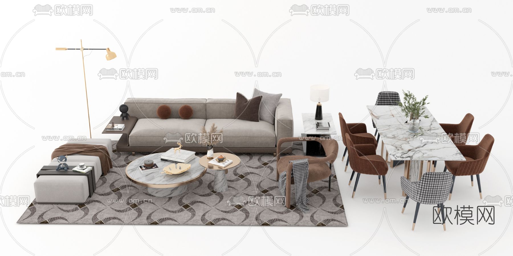 现代灰色组合沙发3d模型下载