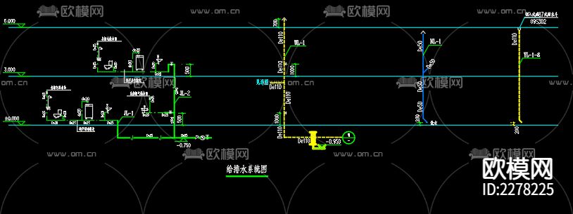 四河乡雪二新村17号楼给排水cad施工图下载（渲染图4）