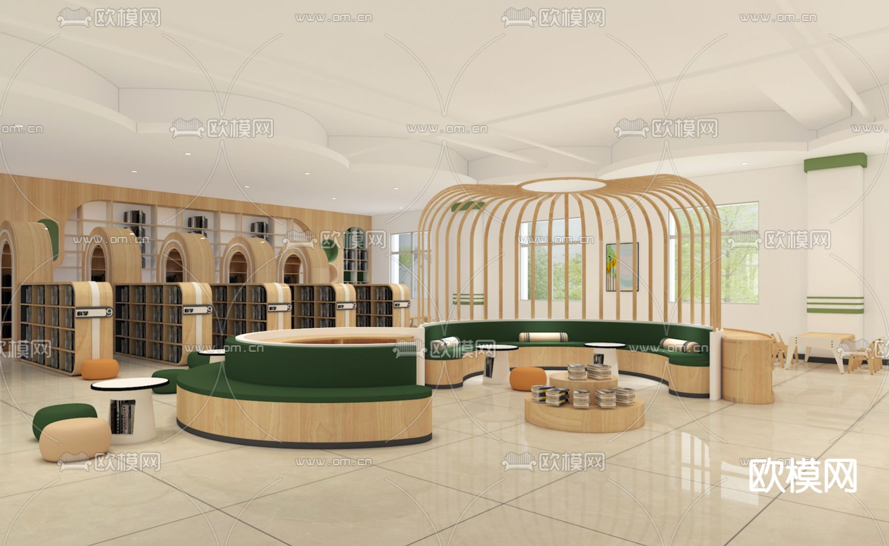 现代儿童阅览室免费3d模型下载（渲染图4）